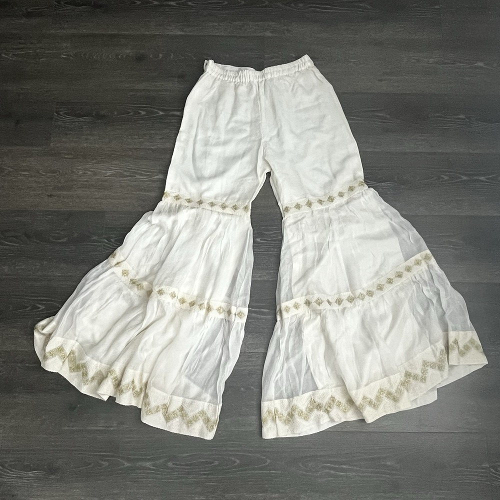 Wide Leg Palazzo Pants Gold Cream Women's Size‎ 4 Sharara Trouser Bohemian Gypsy